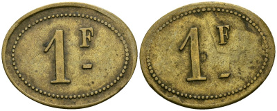 Франция 1 франк XIX-XX век ресторанный жетон латунь 4166-715