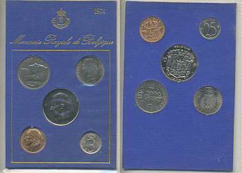 Бельгия набор из 5 монет 1974 BELGIQUE, в картонном буклете KM SS 10   UNC  1-5-2-34