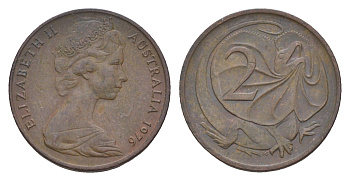 Австралия 2 цента 1976 Елизавета II (1952-2022), плащеносная ящерица KM 63 бронза 4655-1242