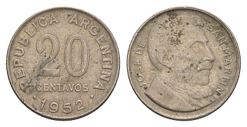 Аргентина 20 сентаво 1952 KM 48 медно-никель 4655-1027