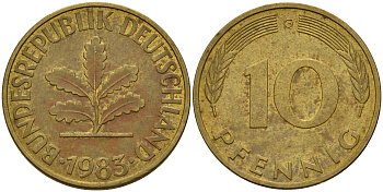ФРГ 10 пфеннигов 1983 G J. 383, KM 108 сталь плакированная латунью    4603-526