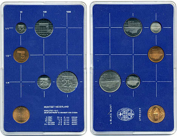 Нидерланды набор из 5 монет + жетон мондвора 1984 в пластике, мондвор Утрехт (5 центов - 2 1/2 гульдена) UNC 5-4-1-2