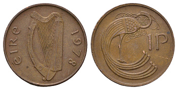 Ирландия 1 пенни 1978 мифологическая птица лира KM 20 бронза 4682-535