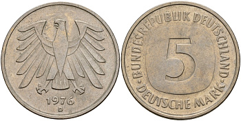 ФРГ 5 марок 1976 D KM 140.1, J. 415 медно-никель 4157-235