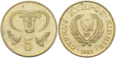 Кипр 5 центов 1983 голова быка KM 55.1 никель латунь 4141-925