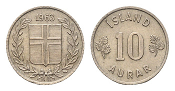 Исландия 10 эйре 1963 KM 10 медно-никель aUNC 4690-711