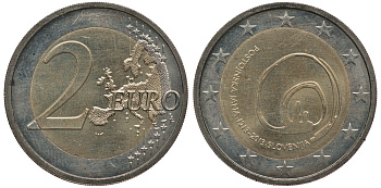 СЛОВЕНИЯ 2 ЕВРО 2013 80 ЛЕТ ОТКРЫТИЮ ПЕЩЕРЫ ПОСТОЙНСКА-ЯМА KM 112 биметалл UNC 3856-637