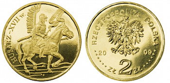 Польша 2 злотых 2009 MW, серия история Польской кавалерии, гусар XVII века KM 670 латунь UNC 35-1241