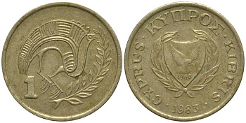 КИПР 1 ЦЕНТ 1983 ПТИЧКА KM 53.1 никель латунь 4549-1212