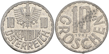 Австрия 10 грошей 1987 KM 2878 алюминий 4156-1012