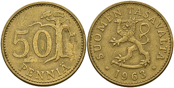 Финляндия 50 пенни 1963 S, первый год KM 48 алюминиевая бронза 4177-547