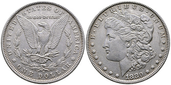 США 1 доллар 1880 O, Морган доллар, монетный двор Орлеан KM 110 серебро 272-131