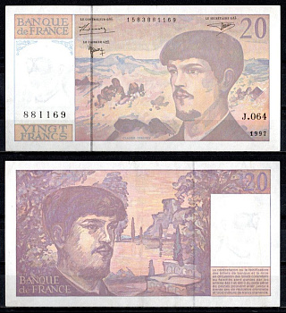 Франция 20 франков 1997 Pick 151 i бумага UNC (пресс) 7222-21-3-2