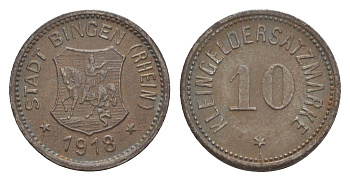 Бинген-на-Рейне 10 пфеннигов 1918 Funck 41.2, Men05 2840.2, Men18 3636.2 железо 4636-856
