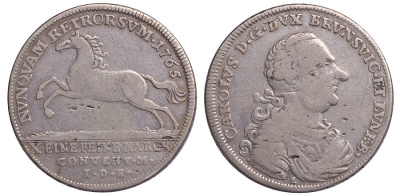 Брауншвейг-Вольфенбюттель 1 талер 1765 E-IDB, Карл I (1735-1780) KM 966.1 , Welter 2716, Fiala 2142, Dav.2151 серебро 00-000-00