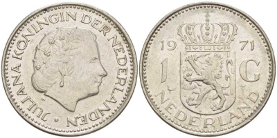 Нидерланды 1 гульден 1971 Юлиана (1948-1980) KM 184a никель 213-957