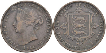Джерси 1/13 шиллинга 1866 Виктория (1837-1901) KM 5 бронза 4517-1015