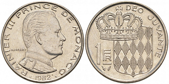Монако 1 франк 1982 Ренье III (1949-2005) KM 140 никель 73-1415