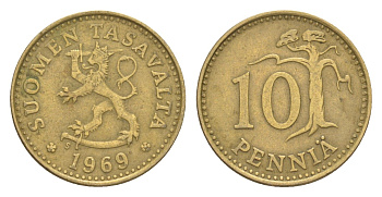Финляндия 10 пенни 1969 KM 46 алюминиевая бронза 4647-328