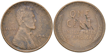 США 1 цент 1940 Авраам Линкольн KM 132 бронза 4613-815