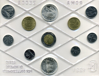 Италия госнабор из 11 монет 1991 250 лет со дня смерти Антонио Вивальди KM MS 26 серебро UNC 7-5-1-7