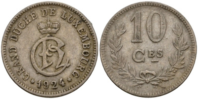 Люксембург 10 сантимов 1924 Шарлотта (1918-1964) KM 34 медно-никель 4584-142
