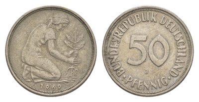 ФРГ 50 пфеннигов 1969 J KM 109.1, J. 384 медно-никель 4636-1128