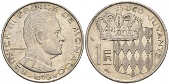 Монако 1 франк 1966 Ренье III (1949-2005) KM 140 никель 73-1156