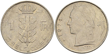 БЕЛЬГИЯ 1 ФРАНК 1970 BELGIQUE KM 142.1 медно-никель 4546-457