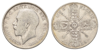 Великобритания 1 флорин = 2 шиллинга 1918 Георг V (1910-1936) KM 817, Spink 4012 серебро 270-1511