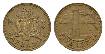 Барбадос 5 центов 1973 маяк Саут-Пойнт KM 11 латунь 4651-423
