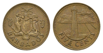 Барбадос 5 центов 1973 маяк Саут-Пойнт KM 11 латунь 4651-423