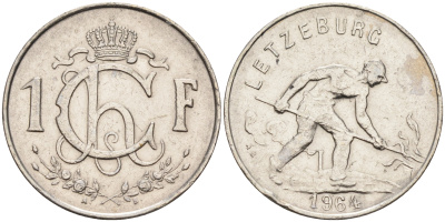 Люксембург 1 франк 1964 сталевар KM 46.2 медно-никель    4142-433