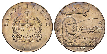 Самоа 1 тала 1977 50 лет первому перелёту через Атлантический океан KM 26 медно-никель BU 4677-911