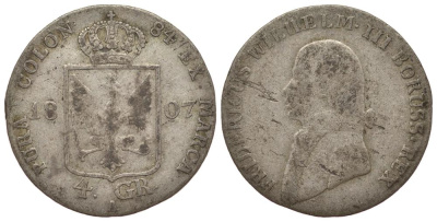 ПРУССИЯ 4 ГРОША 1807 A KM 370 серебро 1522-1141