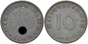 Германия 10 рейхспфеннигов 1940 B KM 101, J. 371 цинк 4401-513