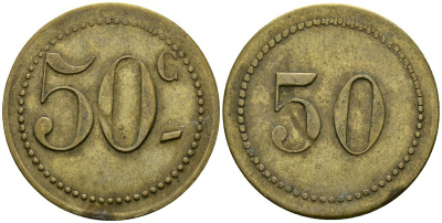 Франция 50 сантимов XIX-XX век ресторанный жетон латунь 4166-1257