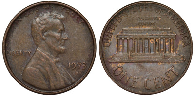 США 1 цент 1973 D, Линкольн KM 201 медь цинк 4122-241
