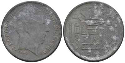 Бельгия 5 франков 1941 Des Belges, Леопольд III (1934-1947) KM 129 цинк 259-1245