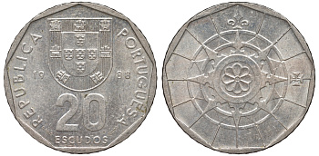 Португалия 20 эскудо 1988 KM 634 медно-никель 4142-1233