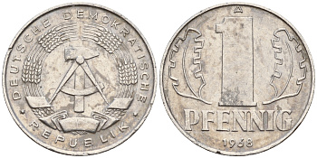 ГДР 1 пфенниг 1968 А  KM 8.1 алюминий 4115-129