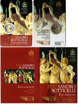 Сан-Марино 2 евро 2010 500 лет со дня смерти Сандро Боттичелли, в оригинальном буклете KM 494 биметалл UNC 8-2-01-09