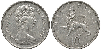 Великобритания 10 пенсов 1973 Елизавета II (1952-2022) KM 912, Spink 4231 (F1) медно-никель 4131-335