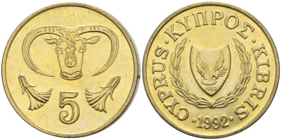 Кипр 5 центов 1992 KM 55.3 никель латунь 4141-1013