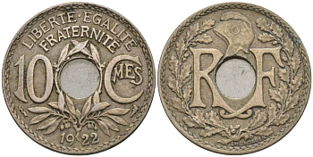 Франция 10 сантимов 1922 KM 866a, Le Franc 138.3 медно-никель 4143-915