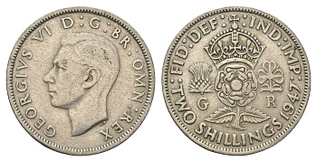 Великобритания 2 шиллинга (флорин) 1947 Георг VI (1936-1952) KM 865, Spink 4102 медно-никель 4663-241