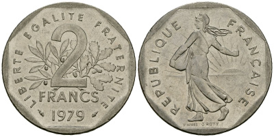 Франция 2 франка 1979 сеятель KM 942.1, Le Franc 272.3 никель 4120-1034