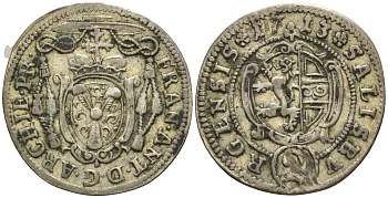 Австрия, Зальцбург 2 крейцера 1713 Франц Антон фон Харрах (1709-1727) KM 290, Probszt 2058, Zöttl 2472 серебро 413-5424