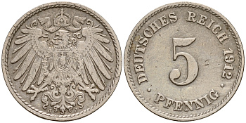 Германия 5 пфеннигов 1912 J J.12, KM 11 медно-никель    4598-1145