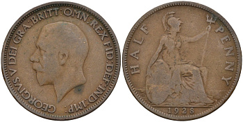 Великобритания 1/2 пенни 1928 Георг V (1910-1936) KM 837 Spink 4058 бронза 4143-714